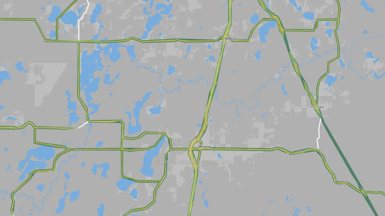 Minong, WI Map of Noise Levels in Minong
