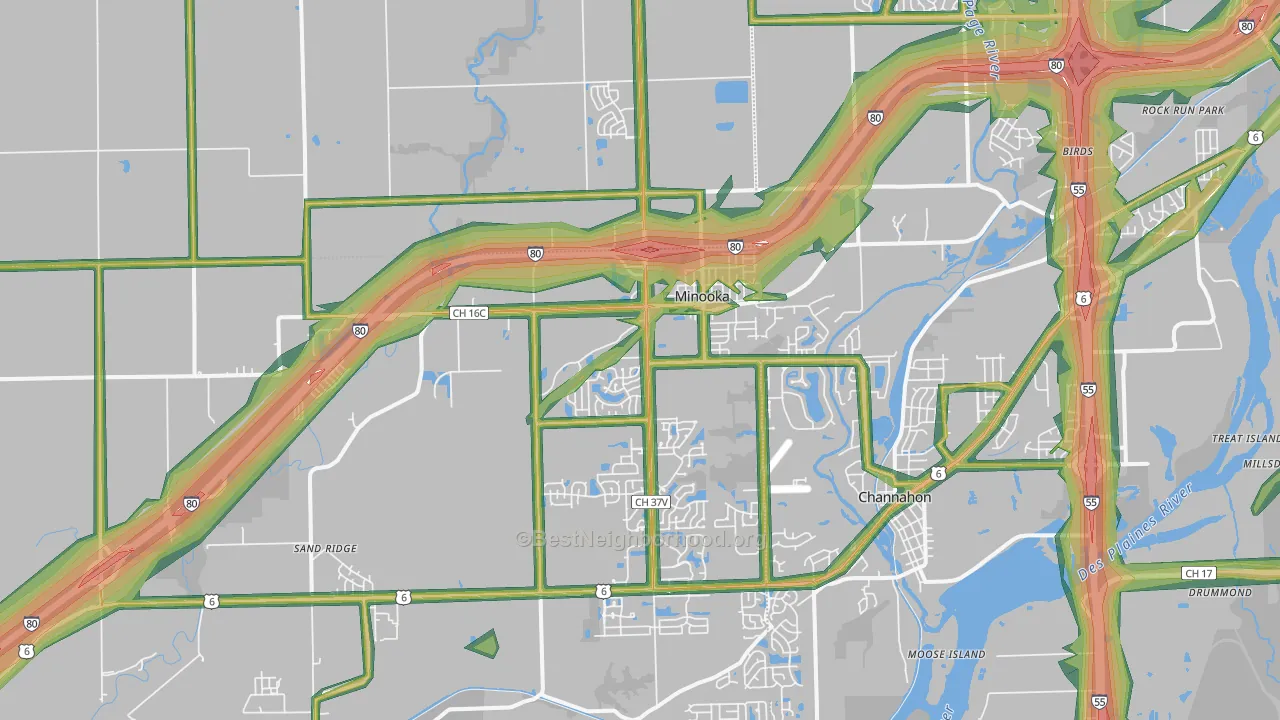 Minooka, IL Map of Noise Levels in Minooka