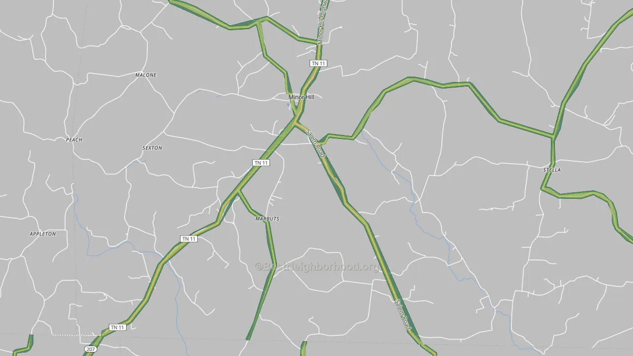 Minor Hill, TN Map of Noise Levels in Minor Hill