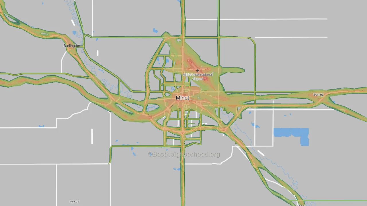 Minot, ND Map of Noise Levels in Minot