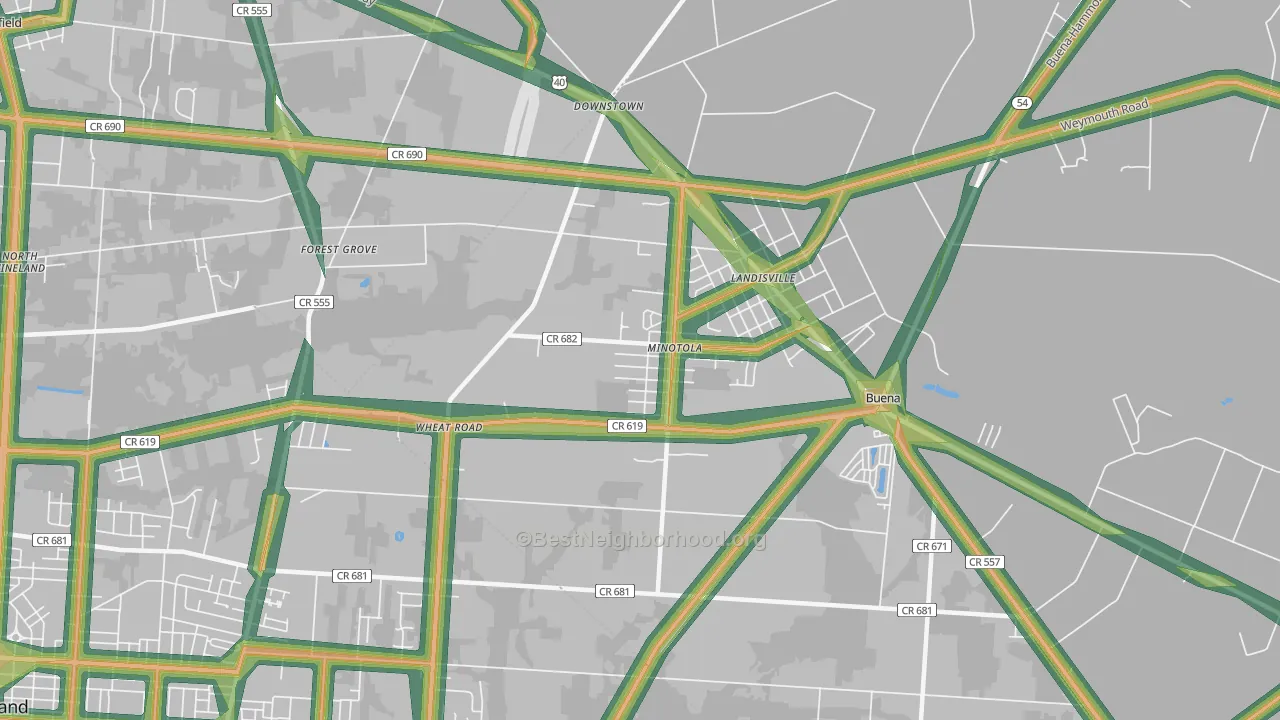 Minotola, NJ Map of Noise Levels in Minotola