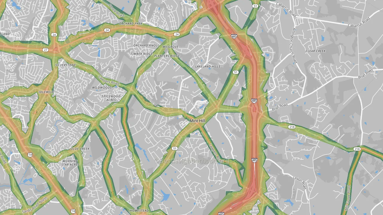 Mint Hill, NC Map of Noise Levels in Mint Hill