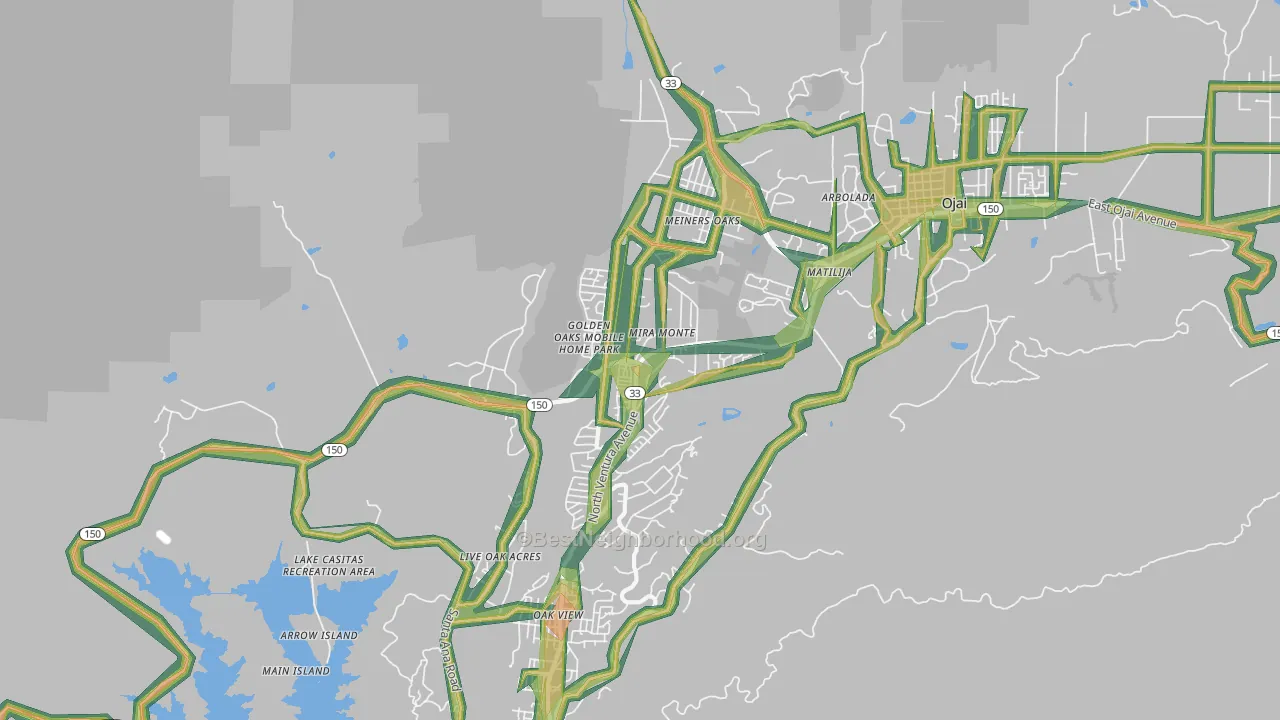 Mira Monte, CA Map of Noise Levels in Mira Monte