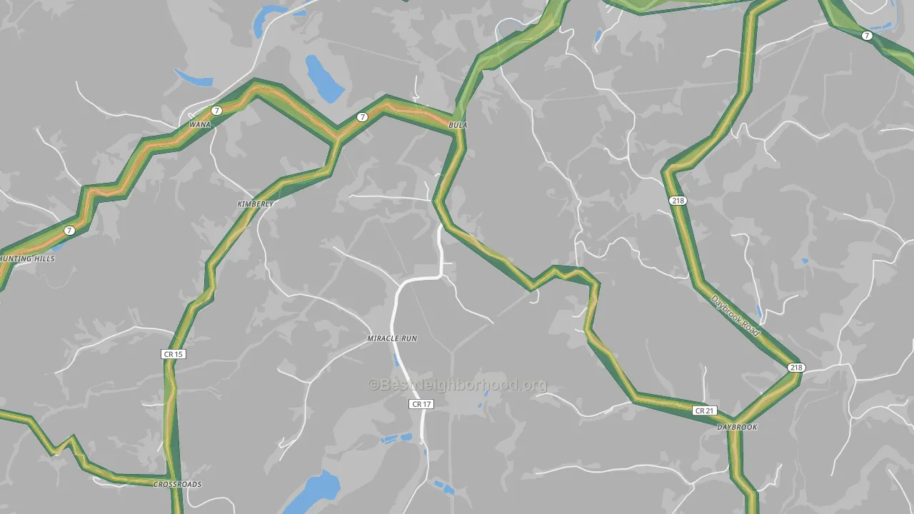 Miracle Run, WV Map of Noise Levels in Miracle Run