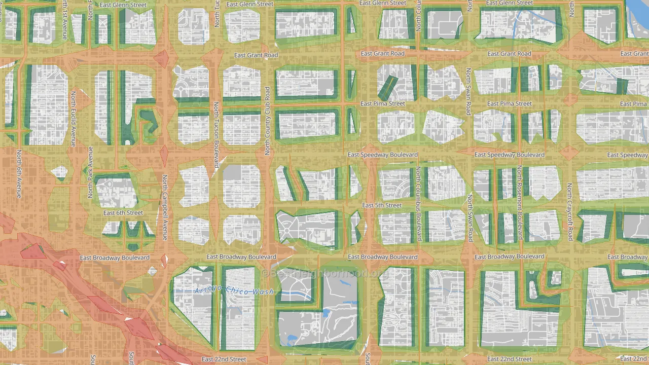 Miramonte, Tucson, AZ Map of Noise Levels in Miramonte