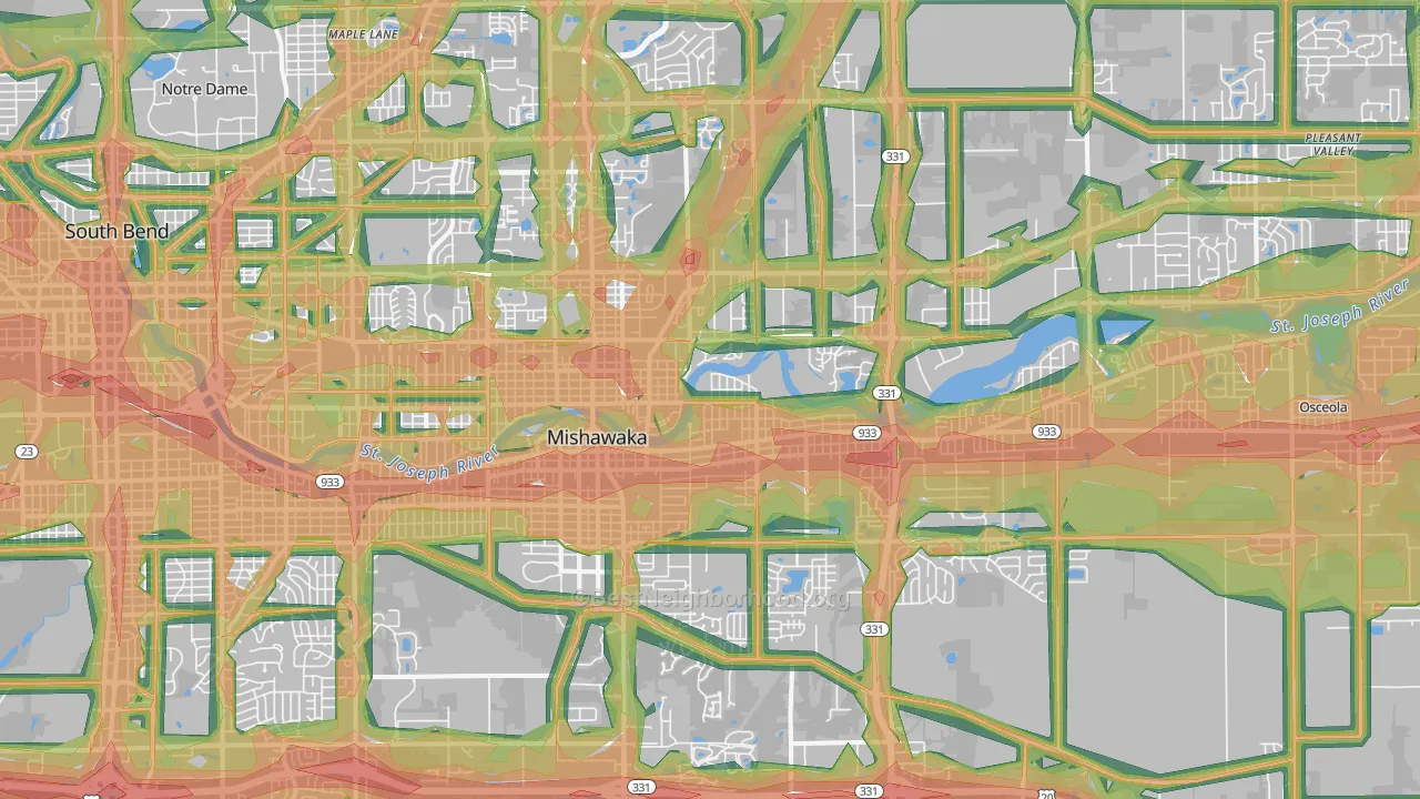 Mishawaka, IN Map of Noise Levels in Mishawaka