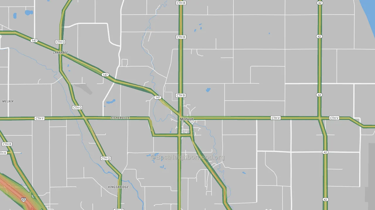 Mishicot, WI Map of Noise Levels in Mishicot