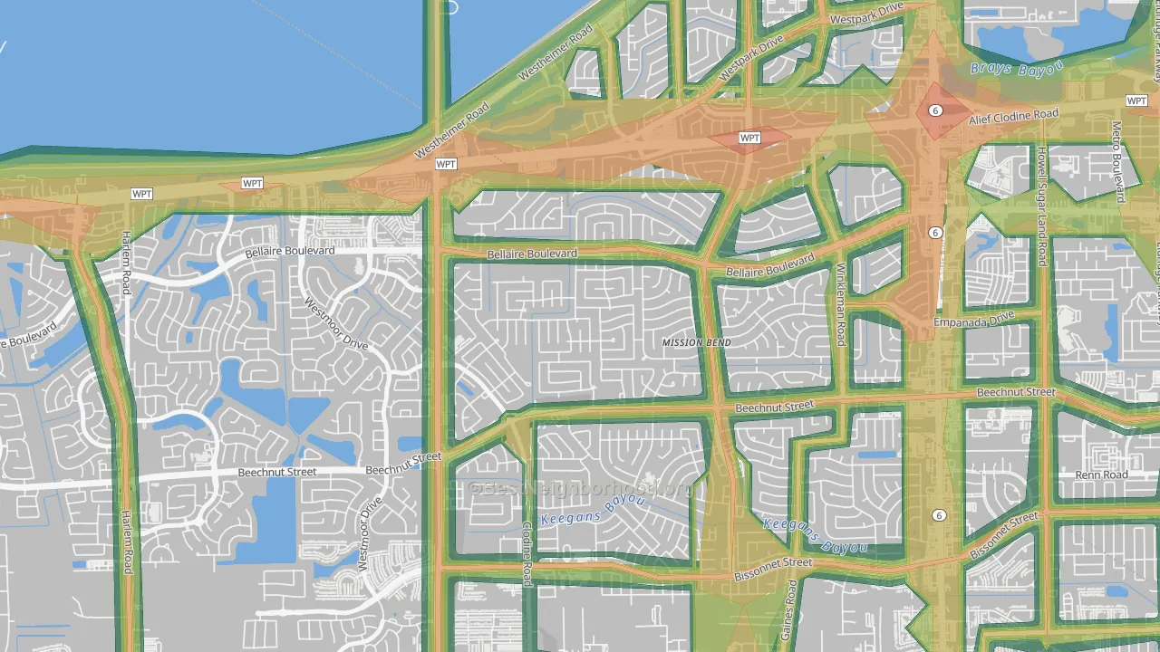 Mission Bend South, Mission Bend, TX Map of Noise Levels in Mission Bend South