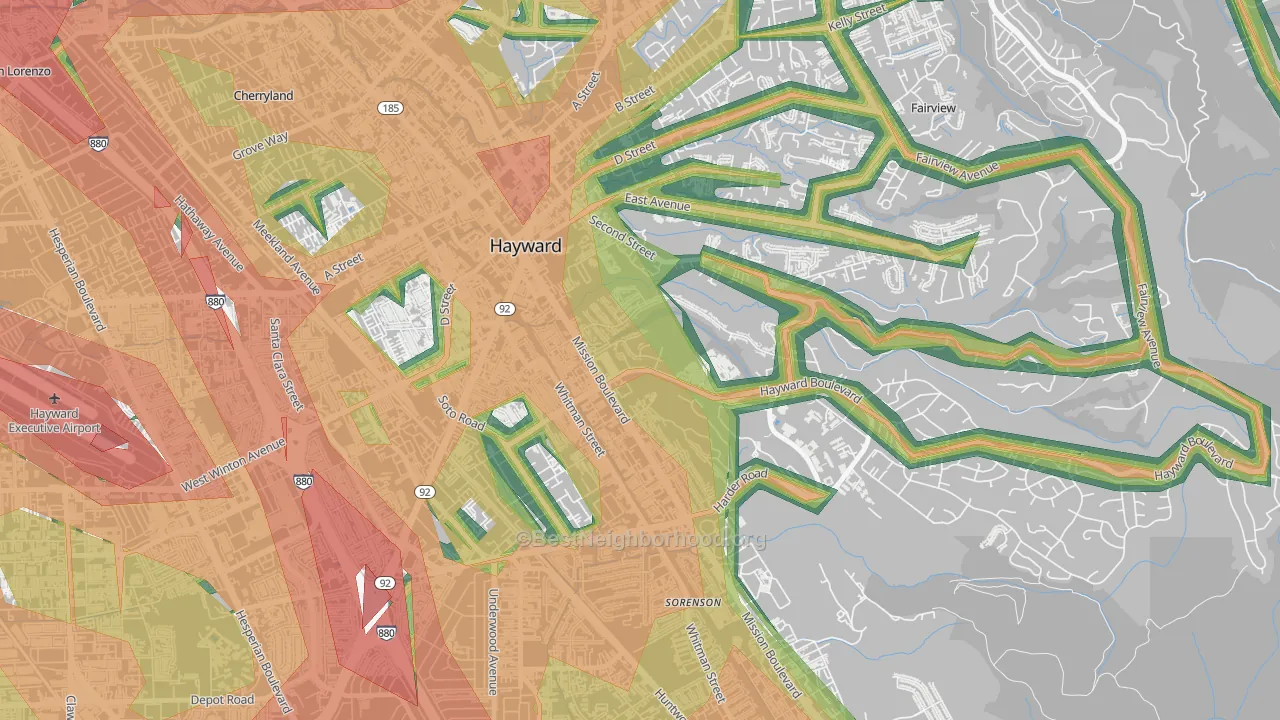 Mission-Foothill, Hayward, CA Map of Noise Levels in Mission-Foothill