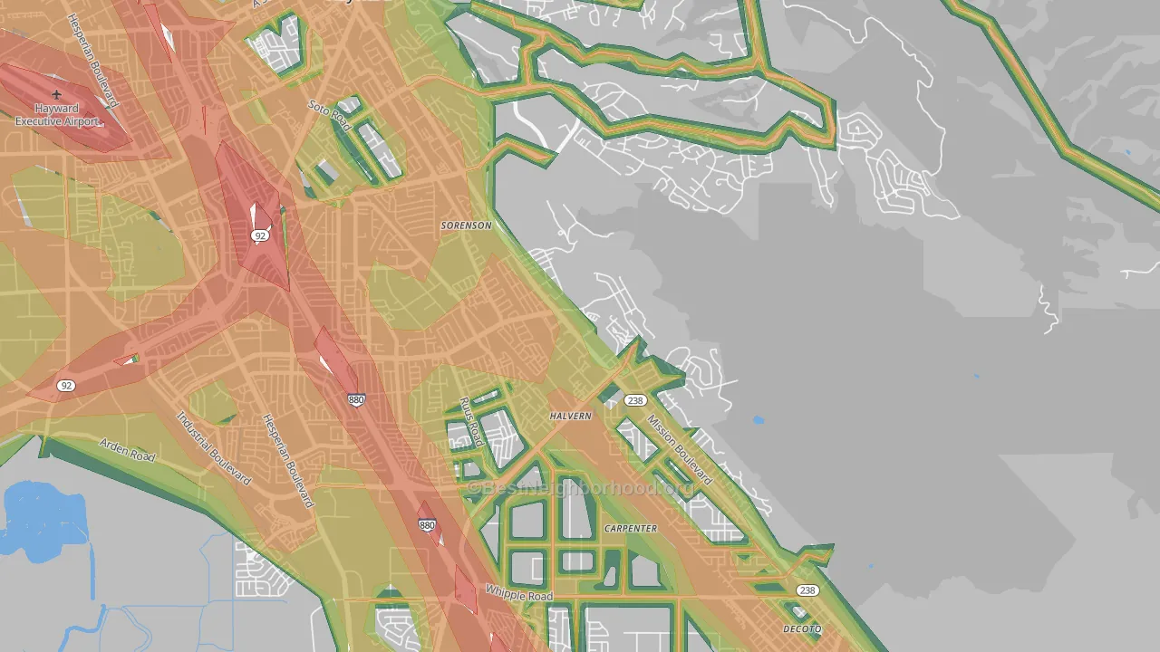 Mission-Garin, Hayward, CA Map of Noise Levels in Mission-Garin