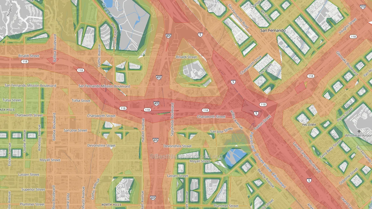 Mission Hills, CA Map of Noise Levels in Mission Hills