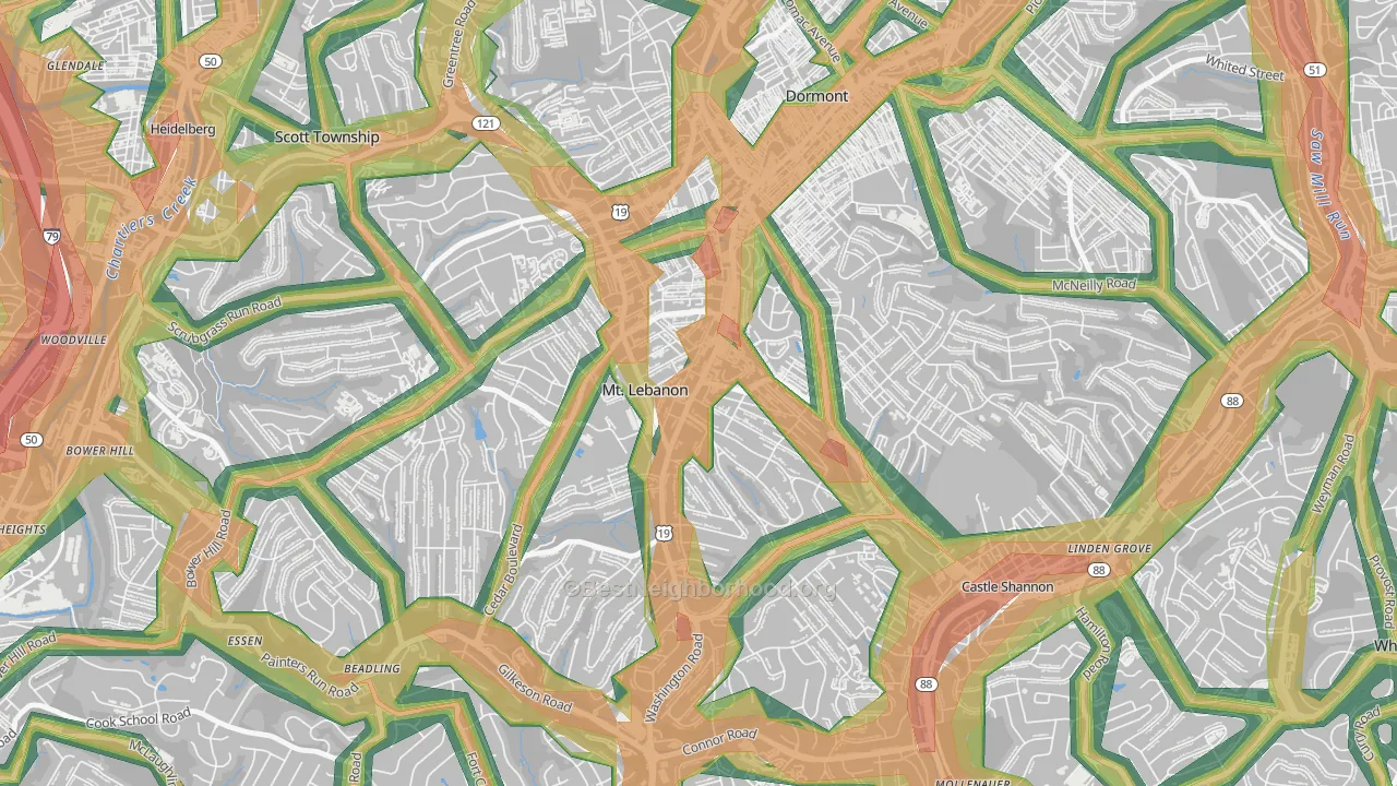 Mission Hills, Pittsburgh, PA Map of Noise Levels in Mission Hills