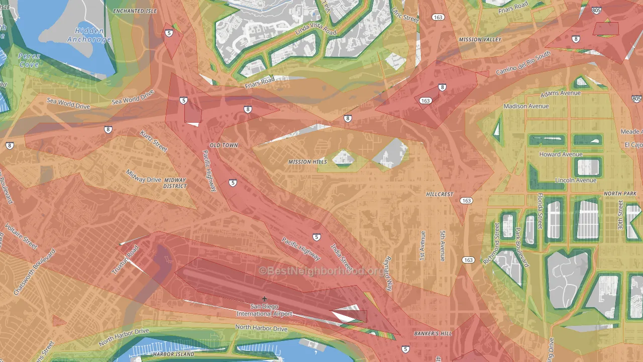 Mission Hills-San Diego, San Diego, CA Map of Noise Levels in Mission Hills-San Diego