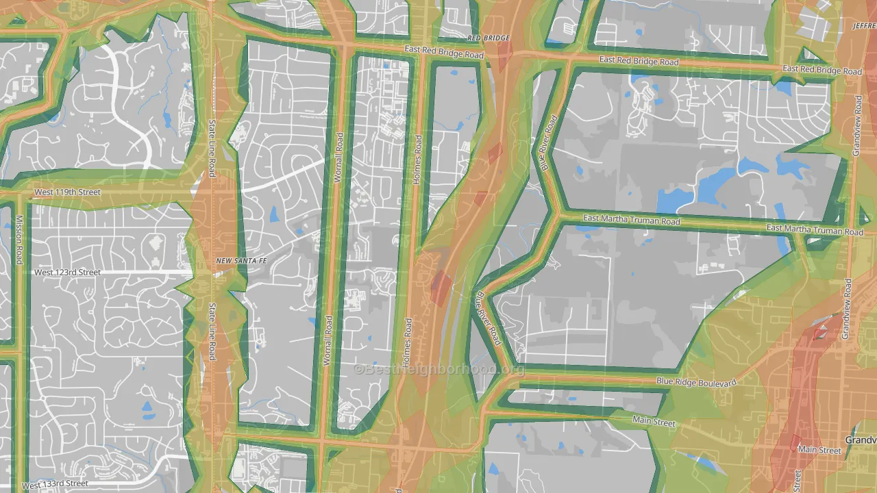 Mission Lake, Kansas City, MO Map of Noise Levels in Mission Lake