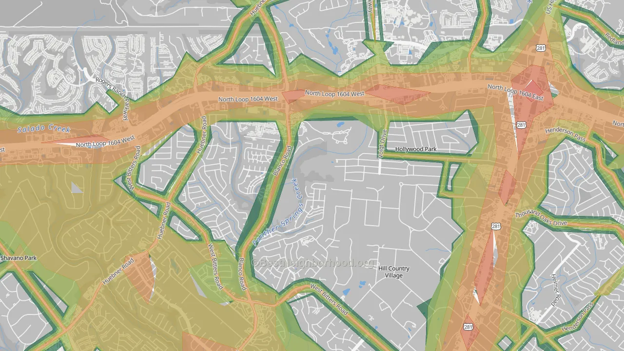 Mission Ridge, San Antonio, TX Map of Noise Levels in Mission Ridge
