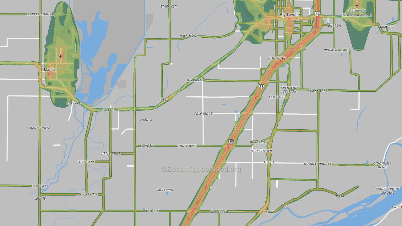 Mississippi County, AR Map of Noise Levels in Mississippi County