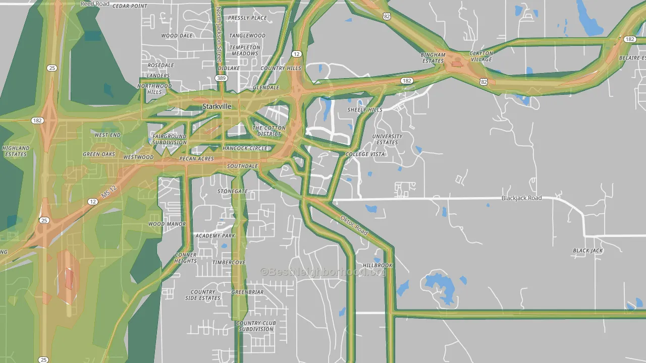 Mississippi State, MS Map of Noise Levels in Mississippi State