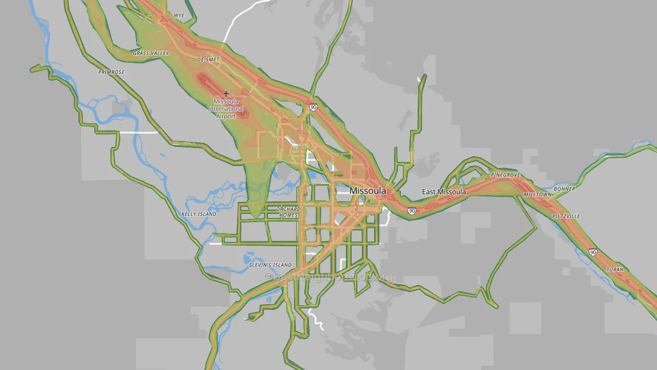 Missoula County, MT Map of Noise Levels in Missoula County