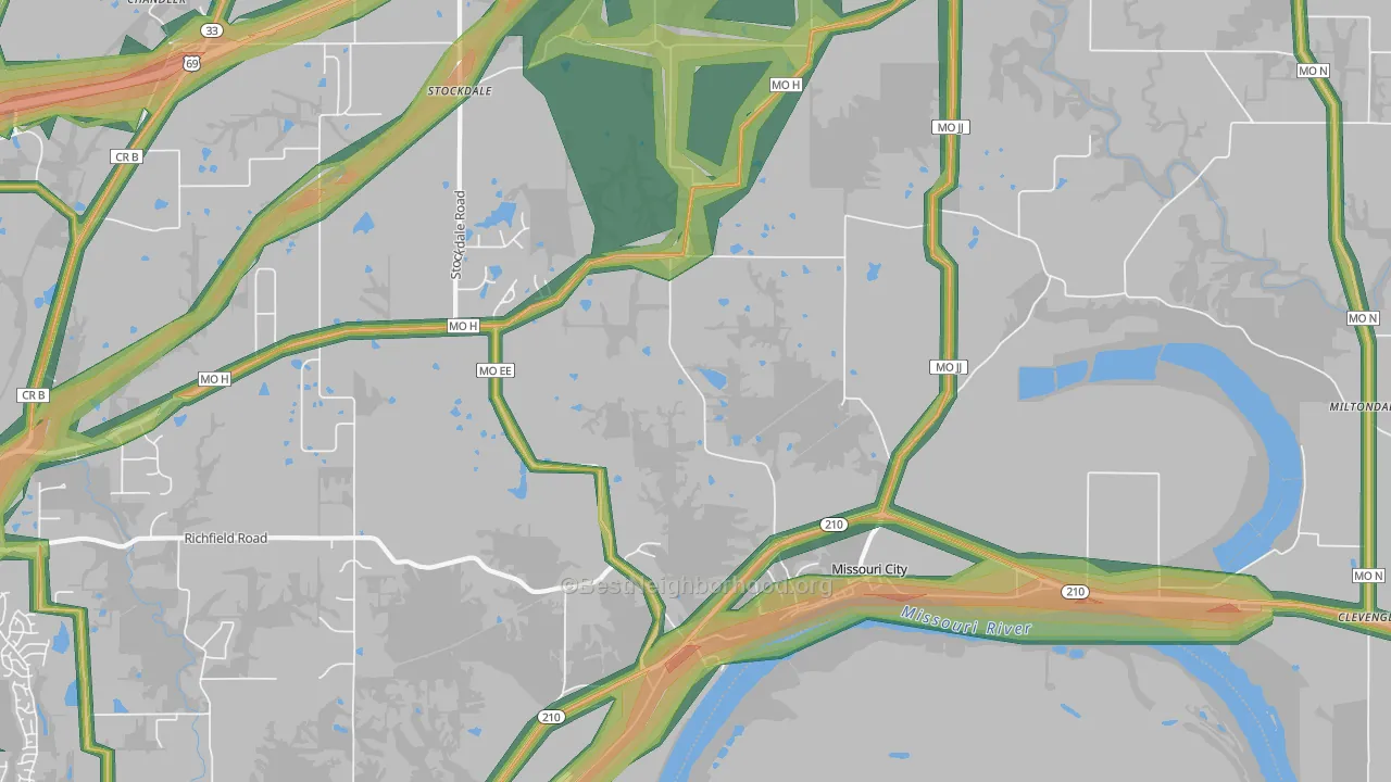 Missouri City, MO Map of Noise Levels in Missouri City