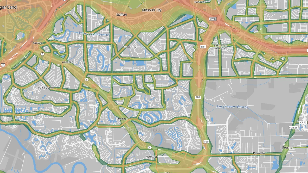 Missouri City, TX Map of Noise Levels in Missouri City