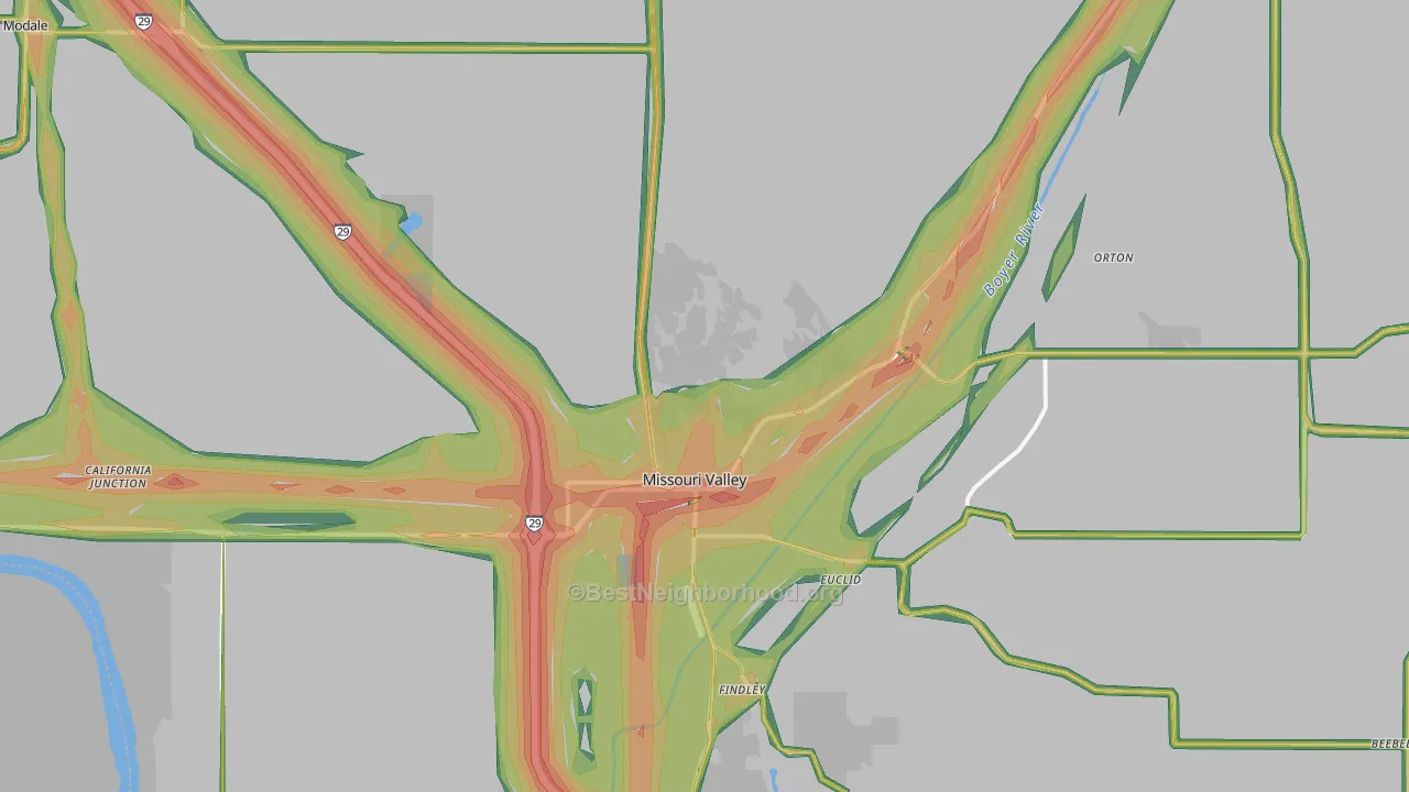 Missouri Valley, IA Map of Noise Levels in Missouri Valley