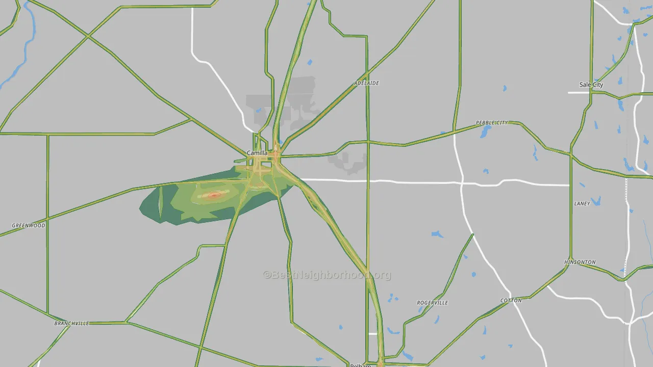 Mitchell County, GA Map of Noise Levels in Mitchell County