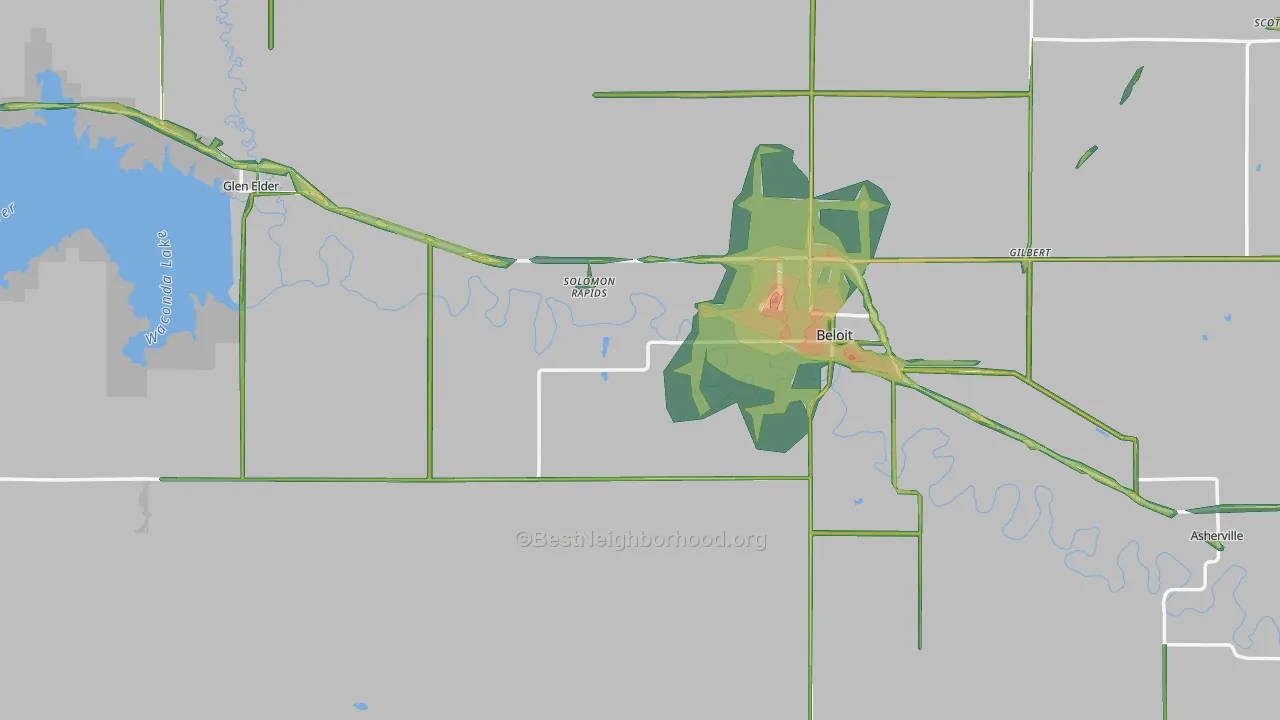 Mitchell County, KS Map of Noise Levels in Mitchell County