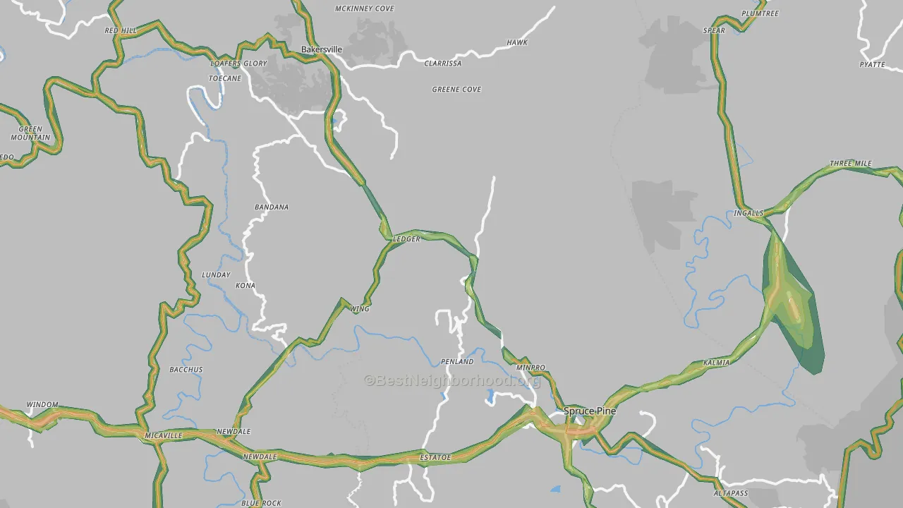 Mitchell County, NC Map of Noise Levels in Mitchell County