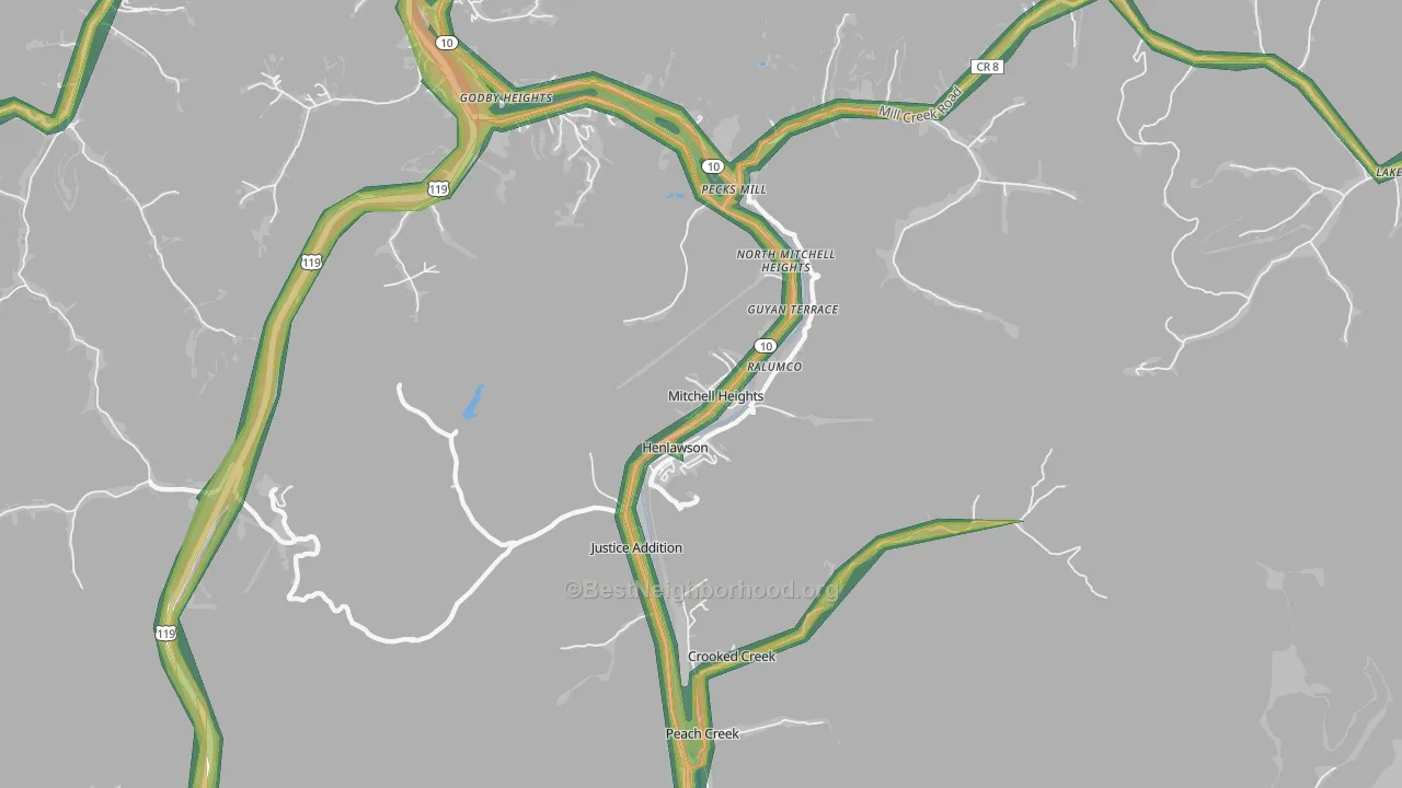 Mitchell Heights, WV Map of Noise Levels in Mitchell Heights