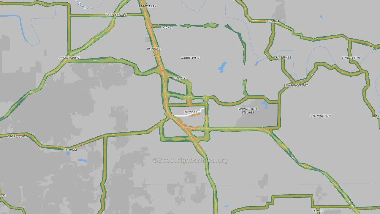 Mitchell, IN Map of Noise Levels in Mitchell