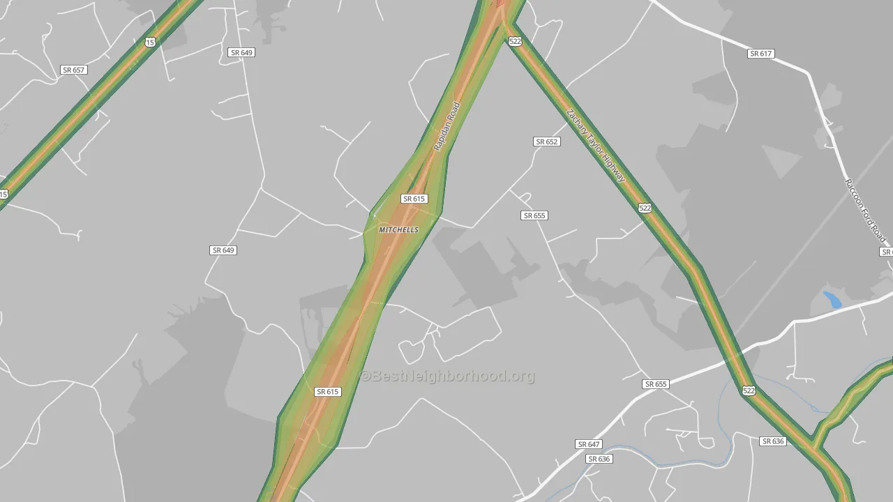 Mitchells, VA Map of Noise Levels in Mitchells
