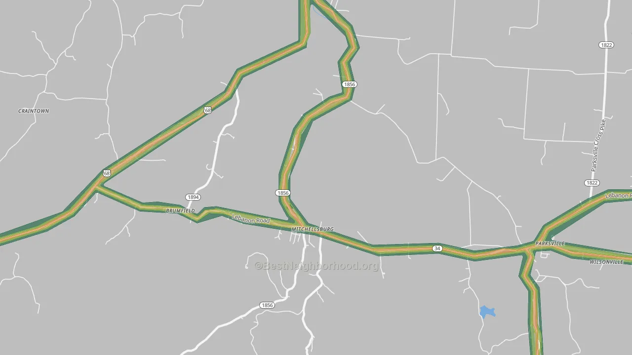 Mitchellsburg, KY Map of Noise Levels in Mitchellsburg