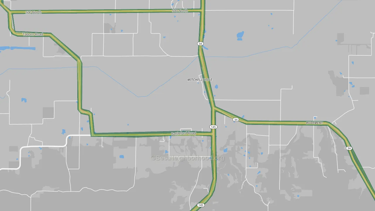 Mitchellsville, IL Map of Noise Levels in Mitchellsville