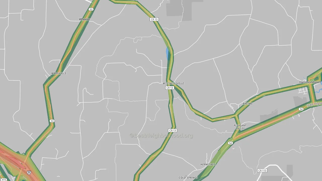 Mitchellsville, NY Map of Noise Levels in Mitchellsville