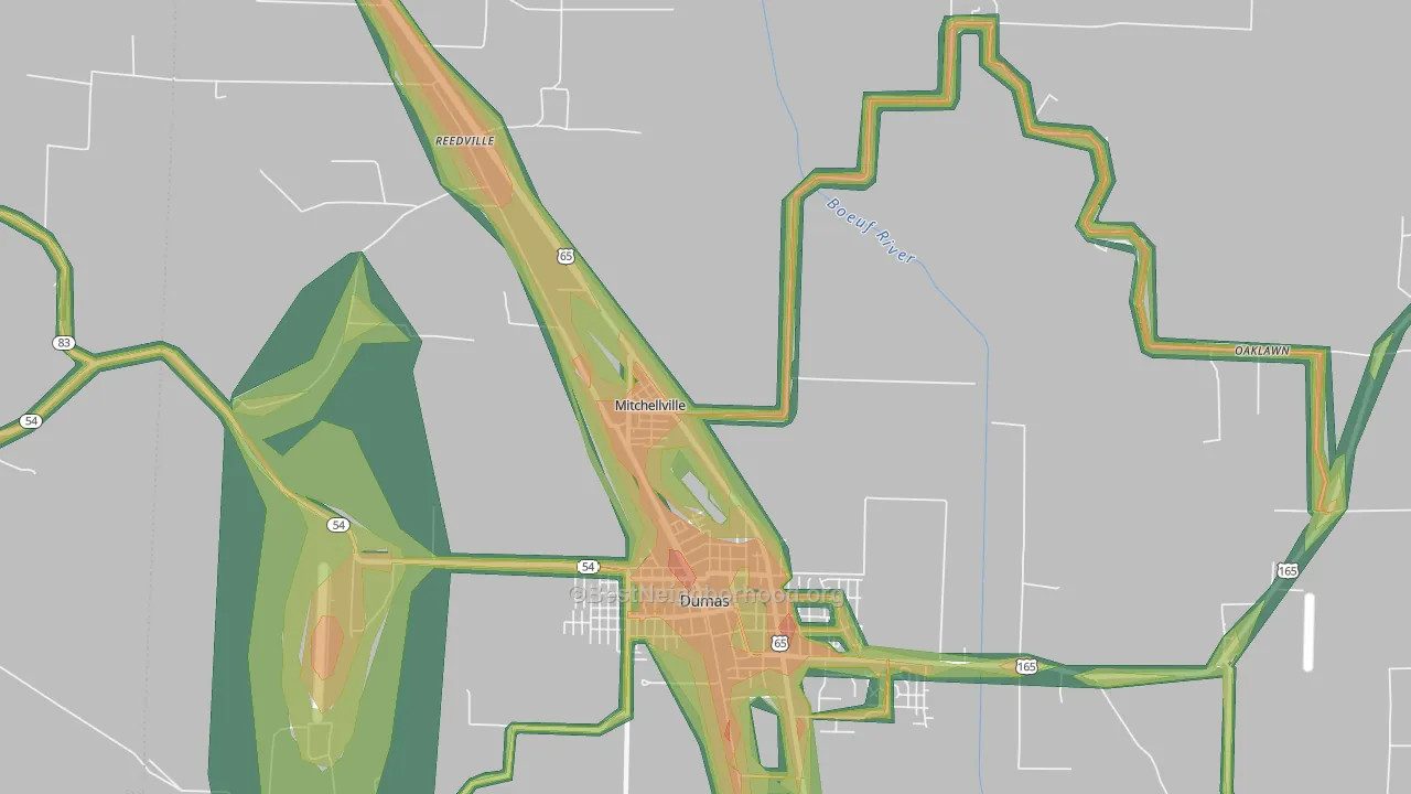 Mitchellville, AR Map of Noise Levels in Mitchellville