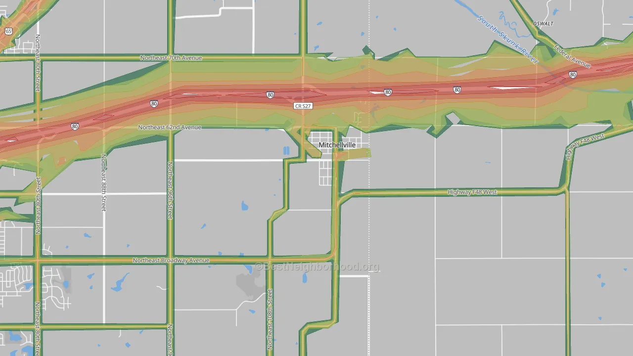 Mitchellville, IA Map of Noise Levels in Mitchellville