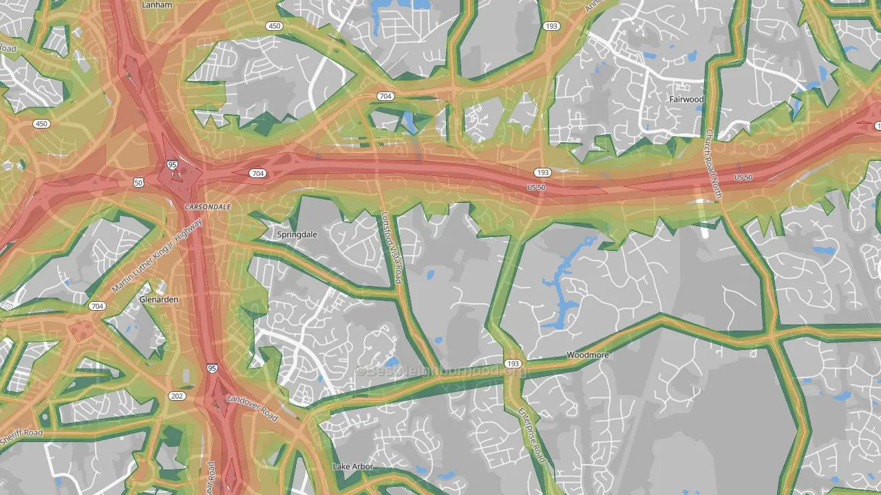 Mitchellville, MD Map of Noise Levels in Mitchellville