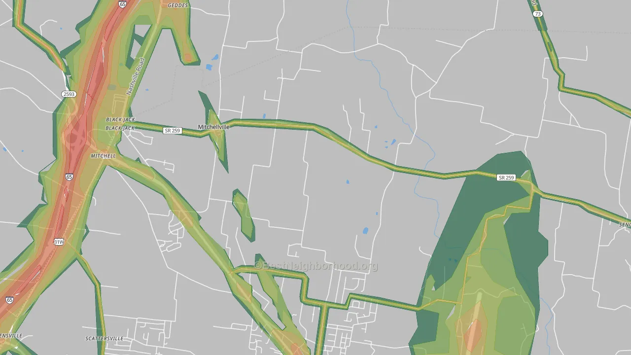 Mitchellville, TN Map of Noise Levels in Mitchellville