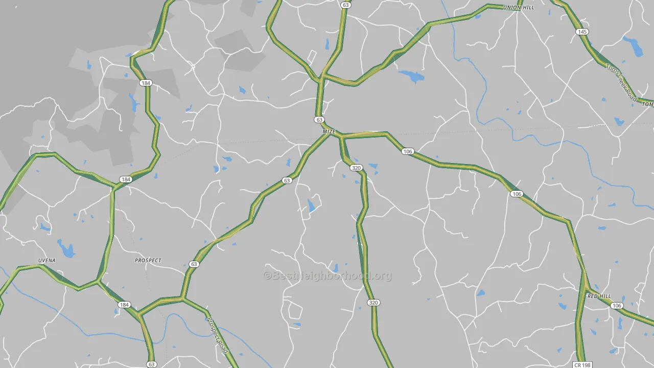 Mize, GA Map of Noise Levels in Mize