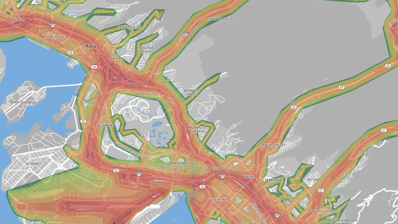 Moanalua, Honolulu, HI Map of Noise Levels in Moanalua