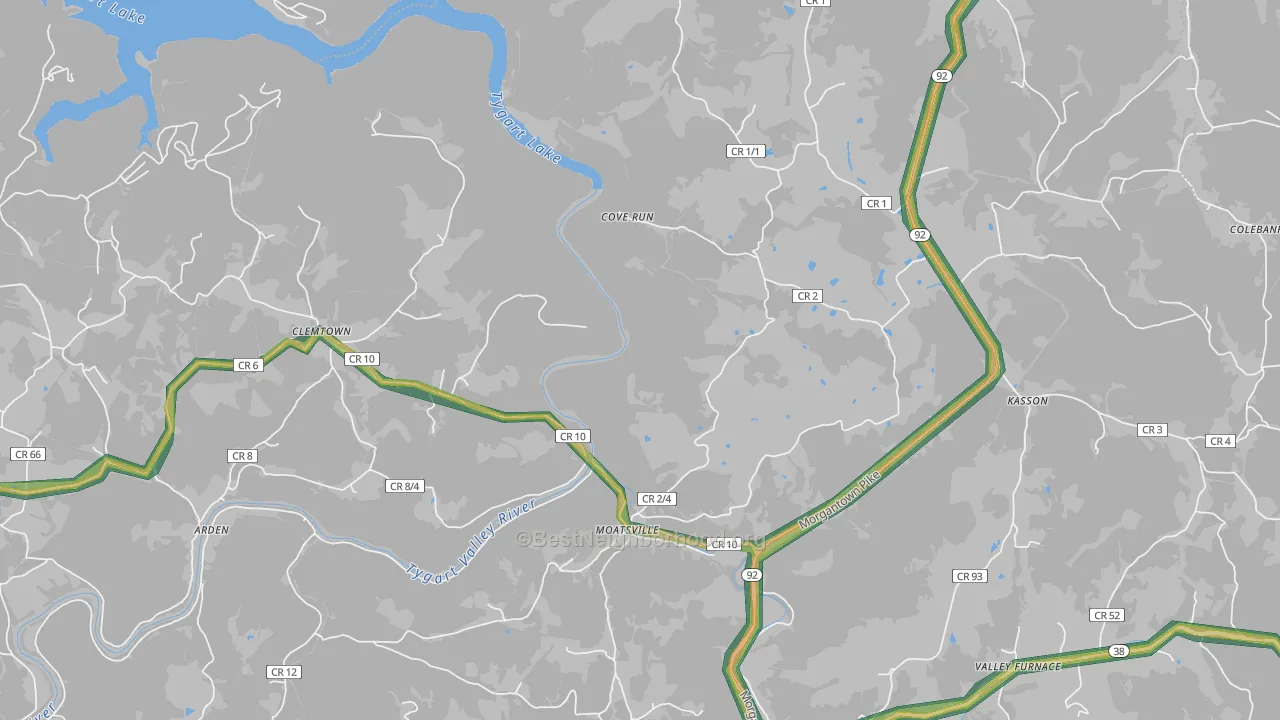 Moatsville, WV Map of Noise Levels in Moatsville
