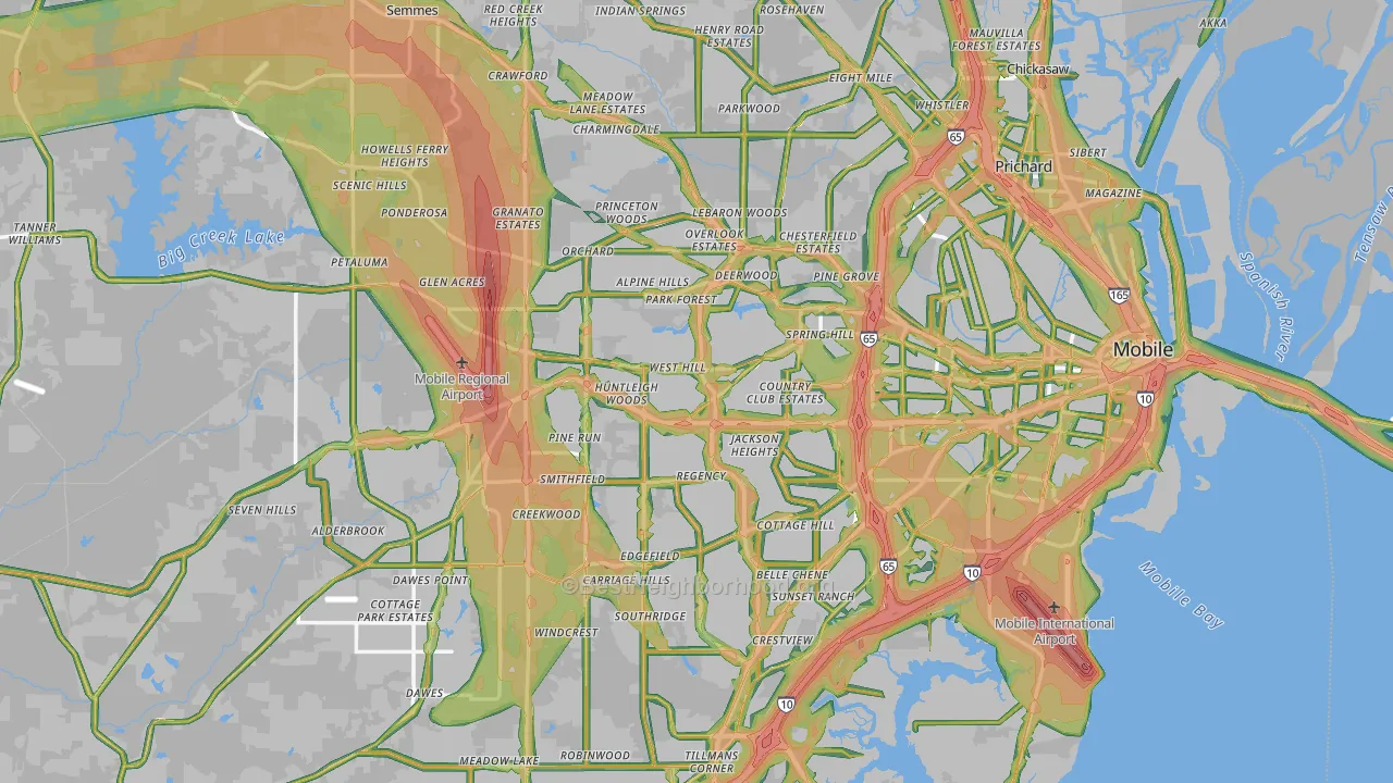 Mobile County, AL Map of Noise Levels in Mobile County
