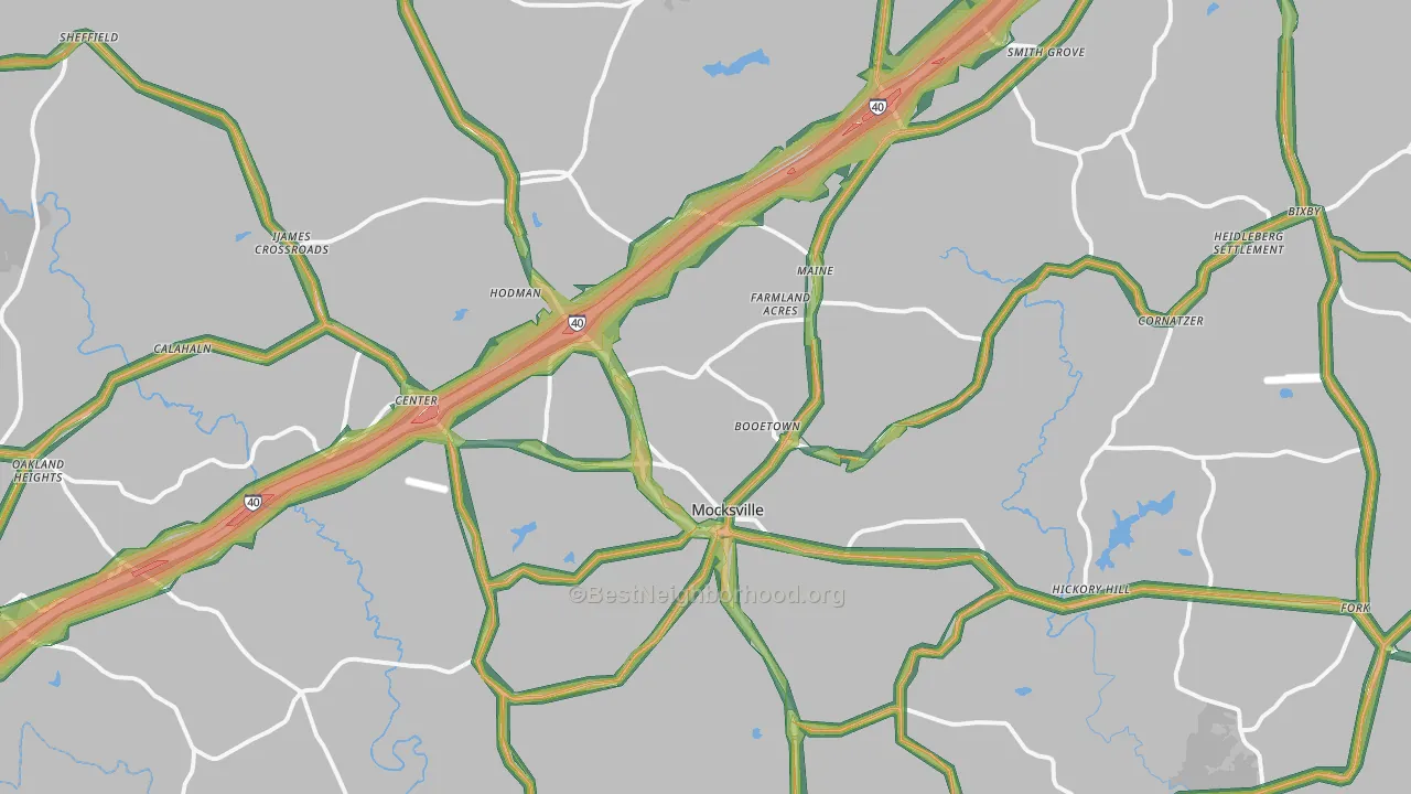 Mocksville, NC Map of Noise Levels in Mocksville