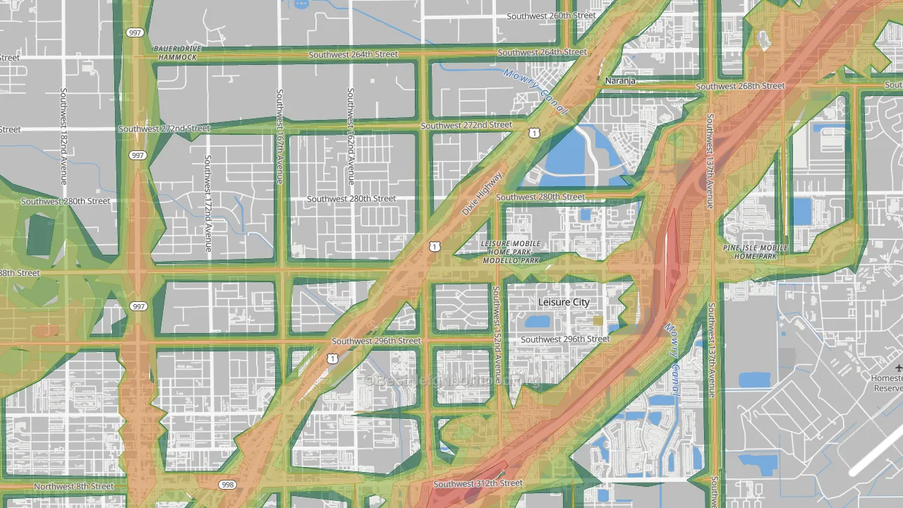 Modello, Leisure City, FL Map of Noise Levels in Modello
