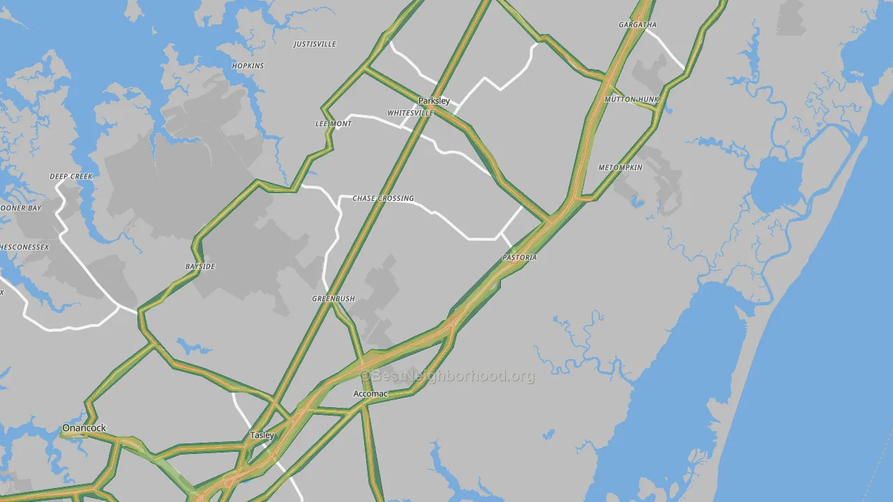 Modest Town, VA Map of Noise Levels in Modest Town