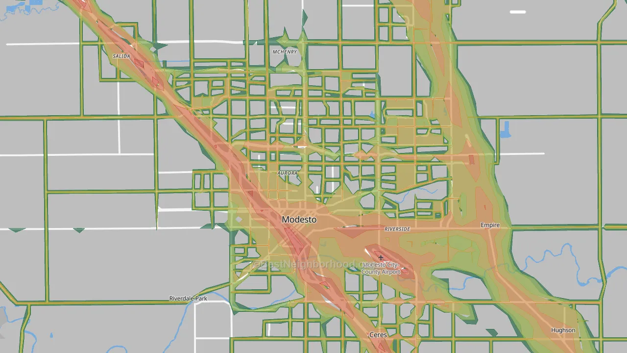Modesto, CA Map of Noise Levels in Modesto