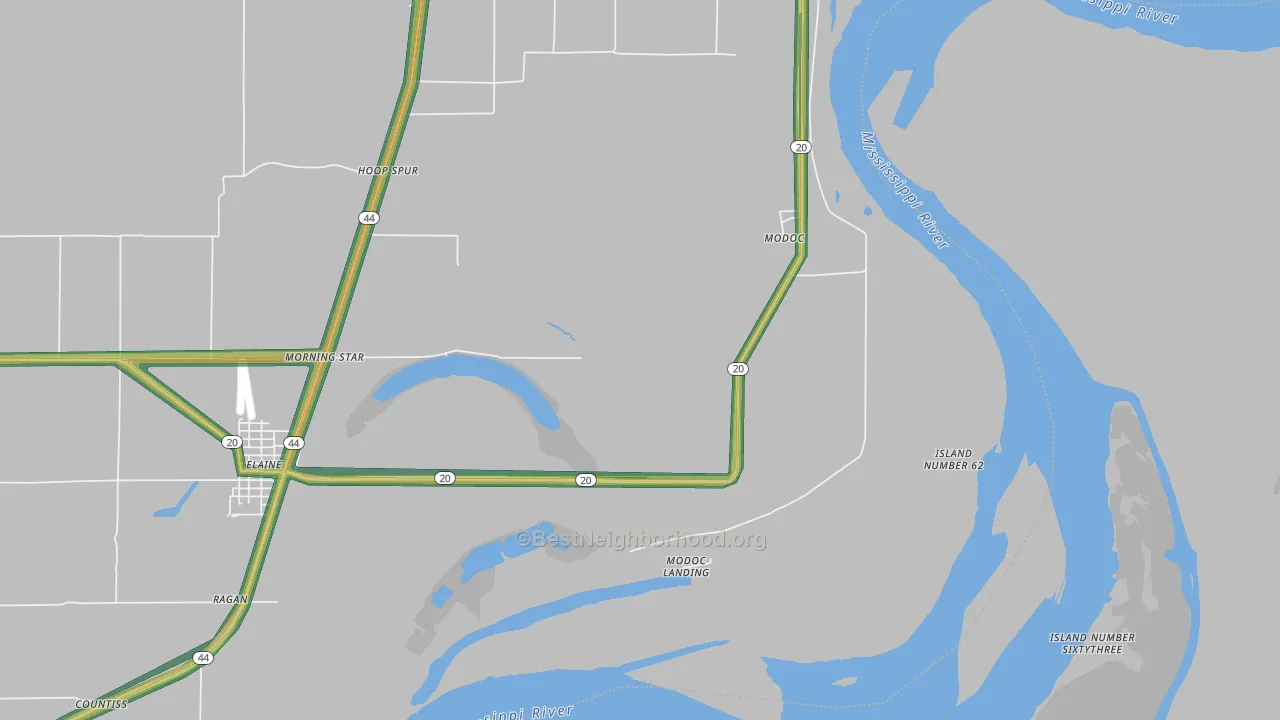 Modoc, AR Map of Noise Levels in Modoc