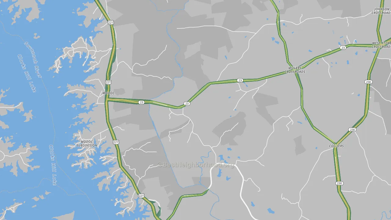 Modoc, SC Map of Noise Levels in Modoc