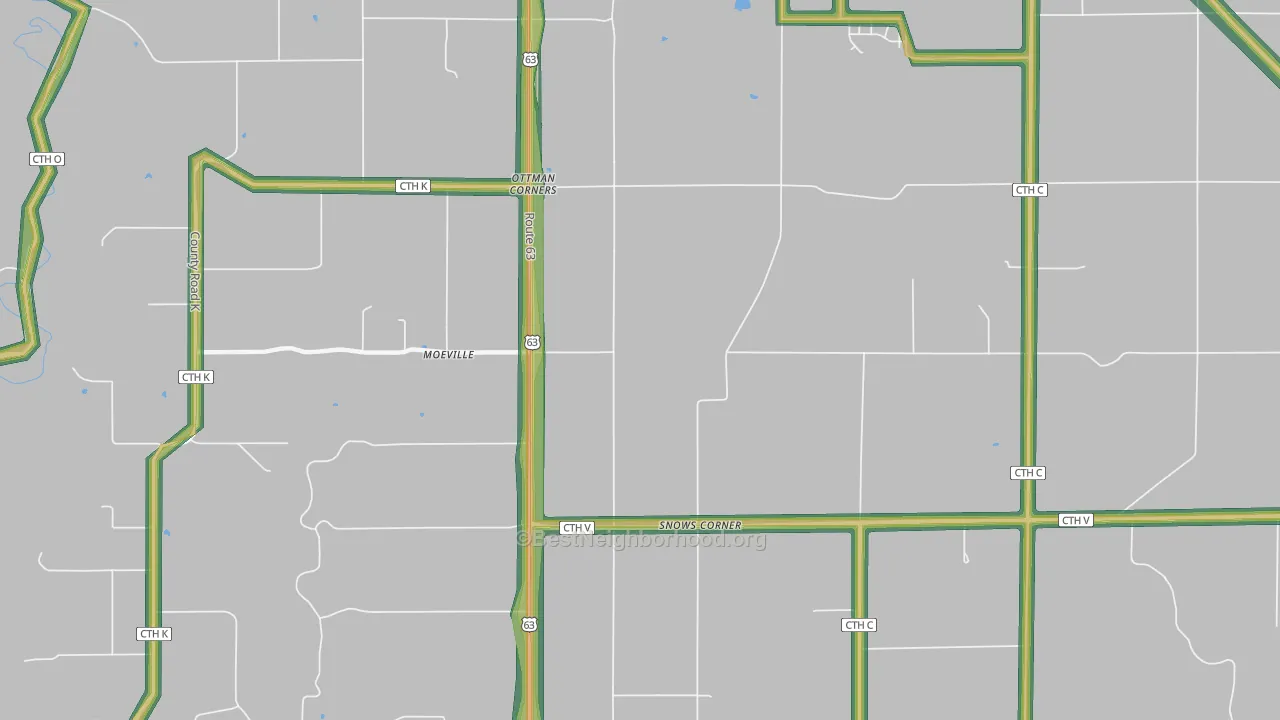Moeville, WI Map of Noise Levels in Moeville