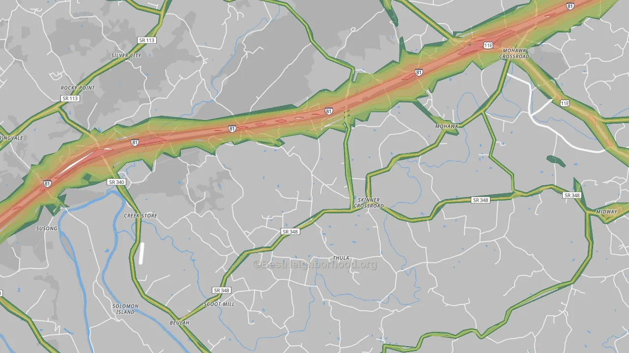 Mohawk, TN Map of Noise Levels in Mohawk